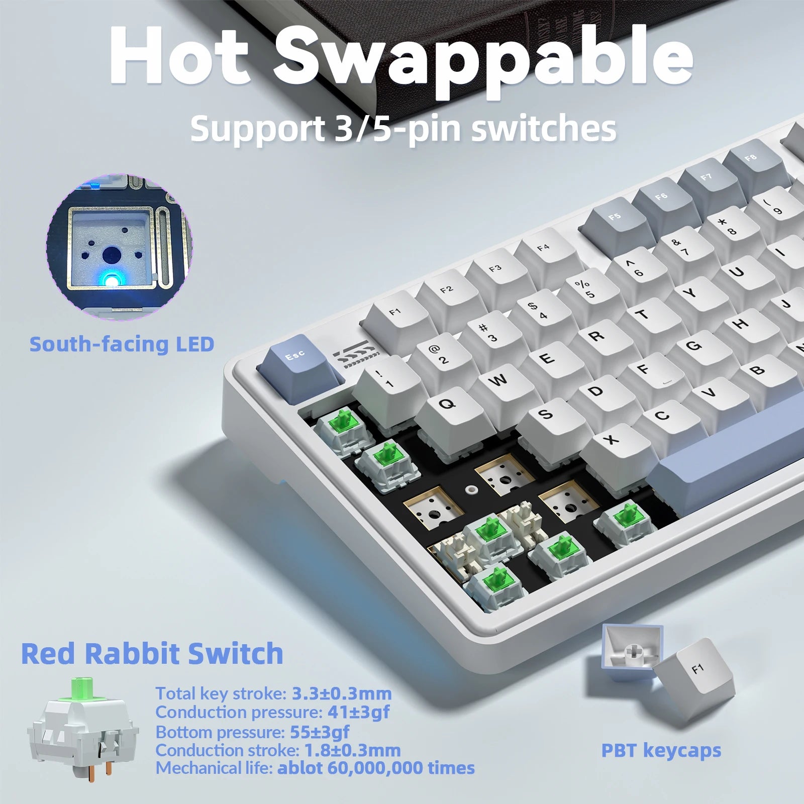 LINGBAO K108pro Mechanical Keyboard Tri-mode Korean Letters Macaron Color PBT Keycap 10000mAh Large Battery for Computers for PC