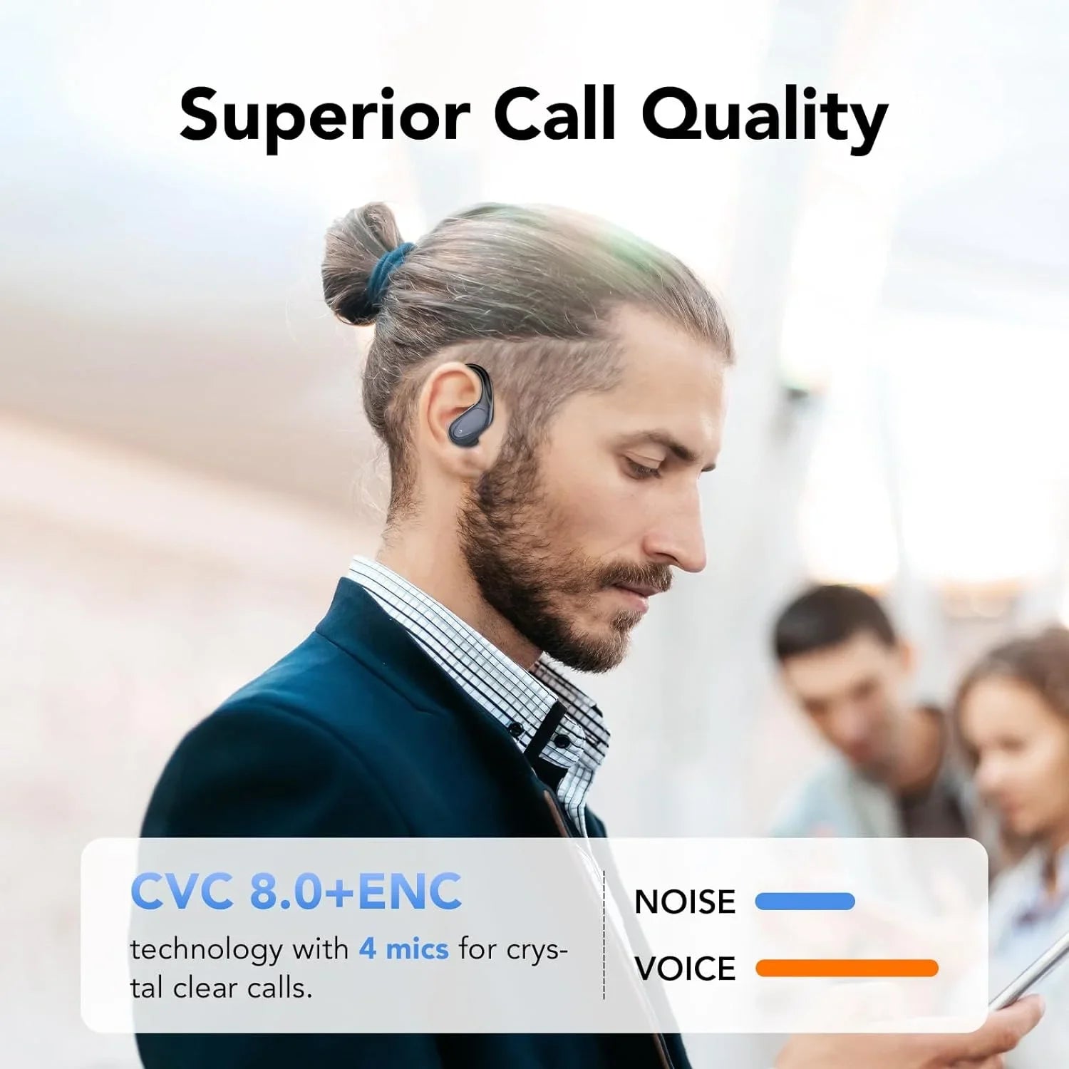 Wireless Earbuds Bluetooth 5.4 Headphones Stereo Ear Buds, ENC Noise Cancelling Mic,IPX7 Waterproof Earphones with Hook Earphone