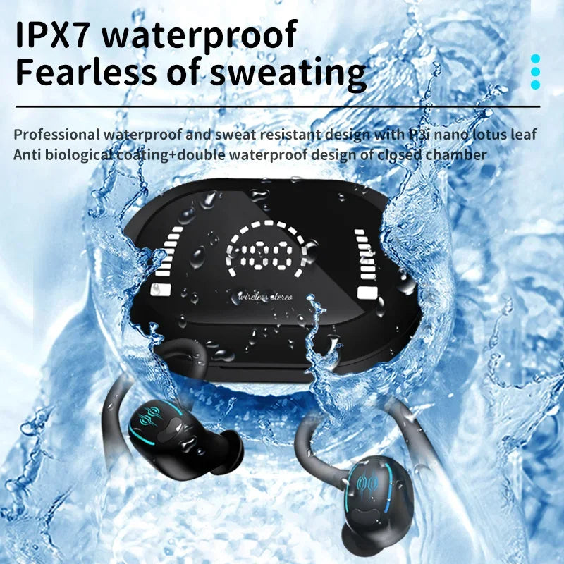 Sports Bluetooth 5.4 Earphones,True Wireless Headphones with Mic Touch Control,Noise Reduction Earhooks Waterproof TWS Earbuds