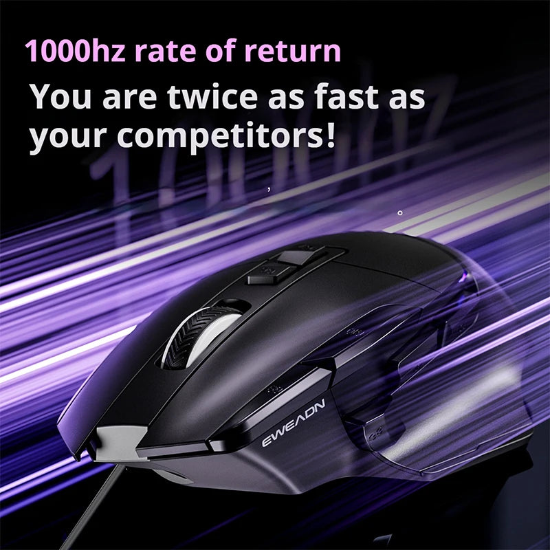 EWEADN Wired Gaming Mouse with High-Precision Sensor 10 Programmable Buttons RGB Backlight Lightweight Ergonomic Design Fast Res