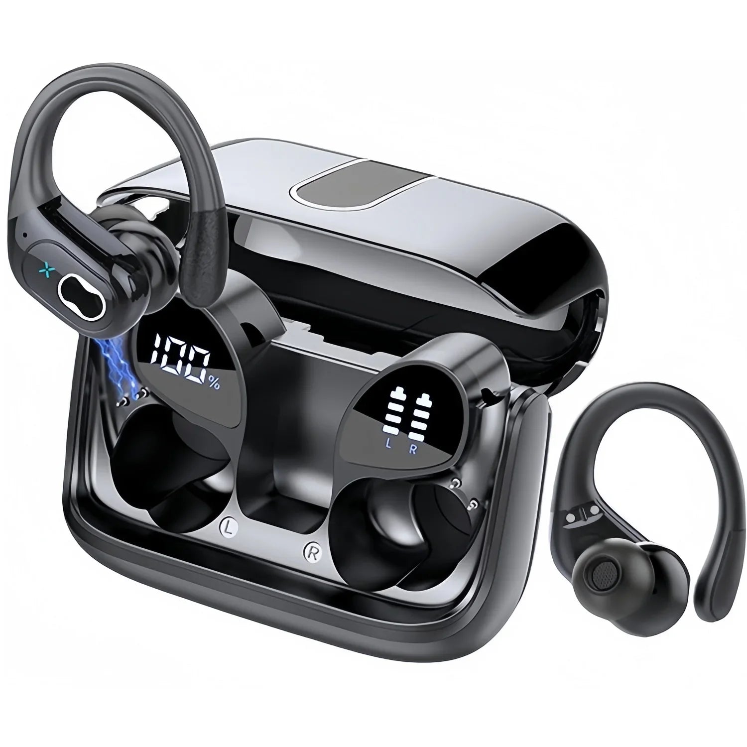 Wireless Earbuds Sport Bluetooth 5.4 Headphones ENC Noise Cancelling Mic 75H HiFi Stereo Over Ear Bud LED Display for iPhone/Gym