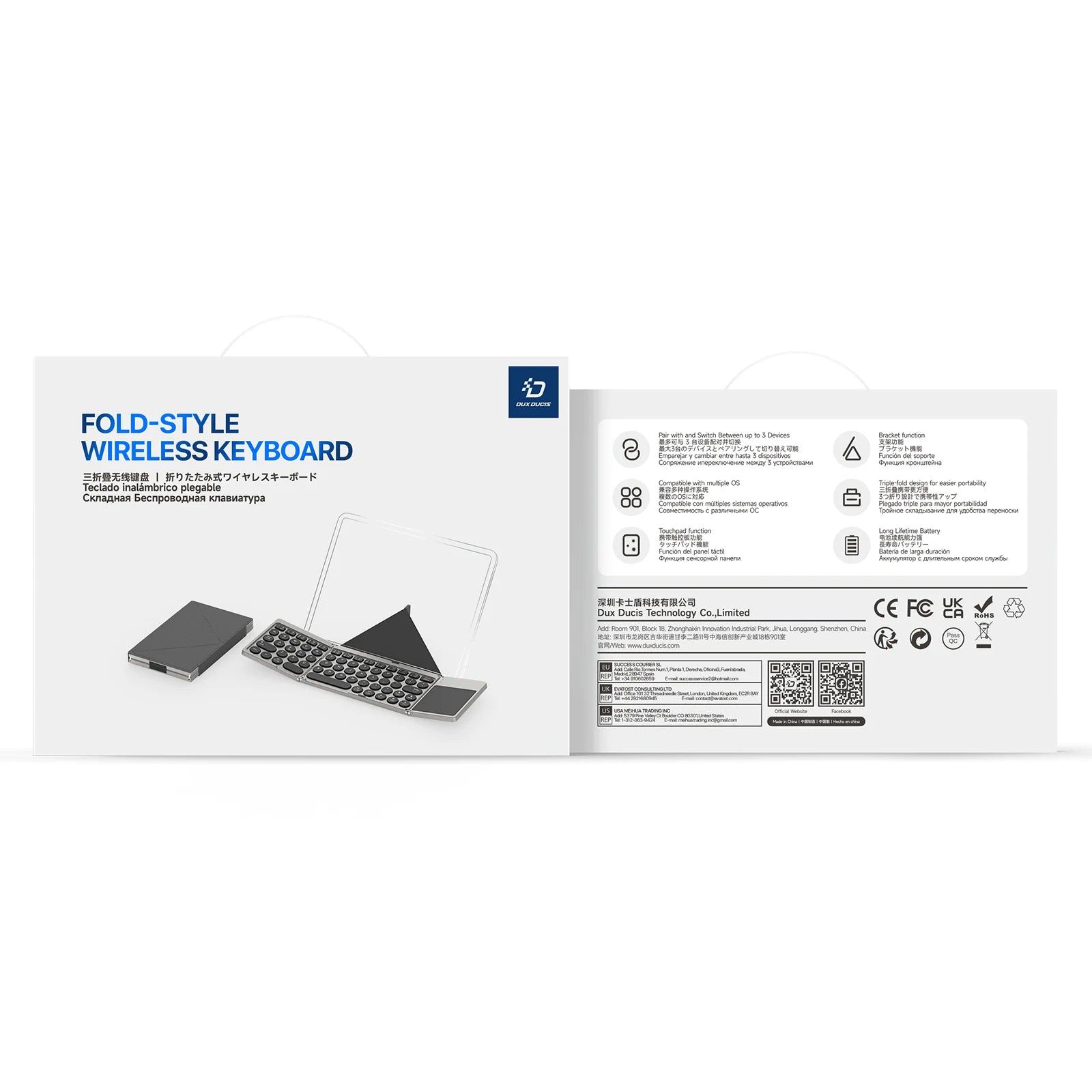 DUX DUCIS Foldable Bluetooth Mini Keyboard with Touchpad & Holder For Phones Tablets PC iOS Android Windows Mac Compatible