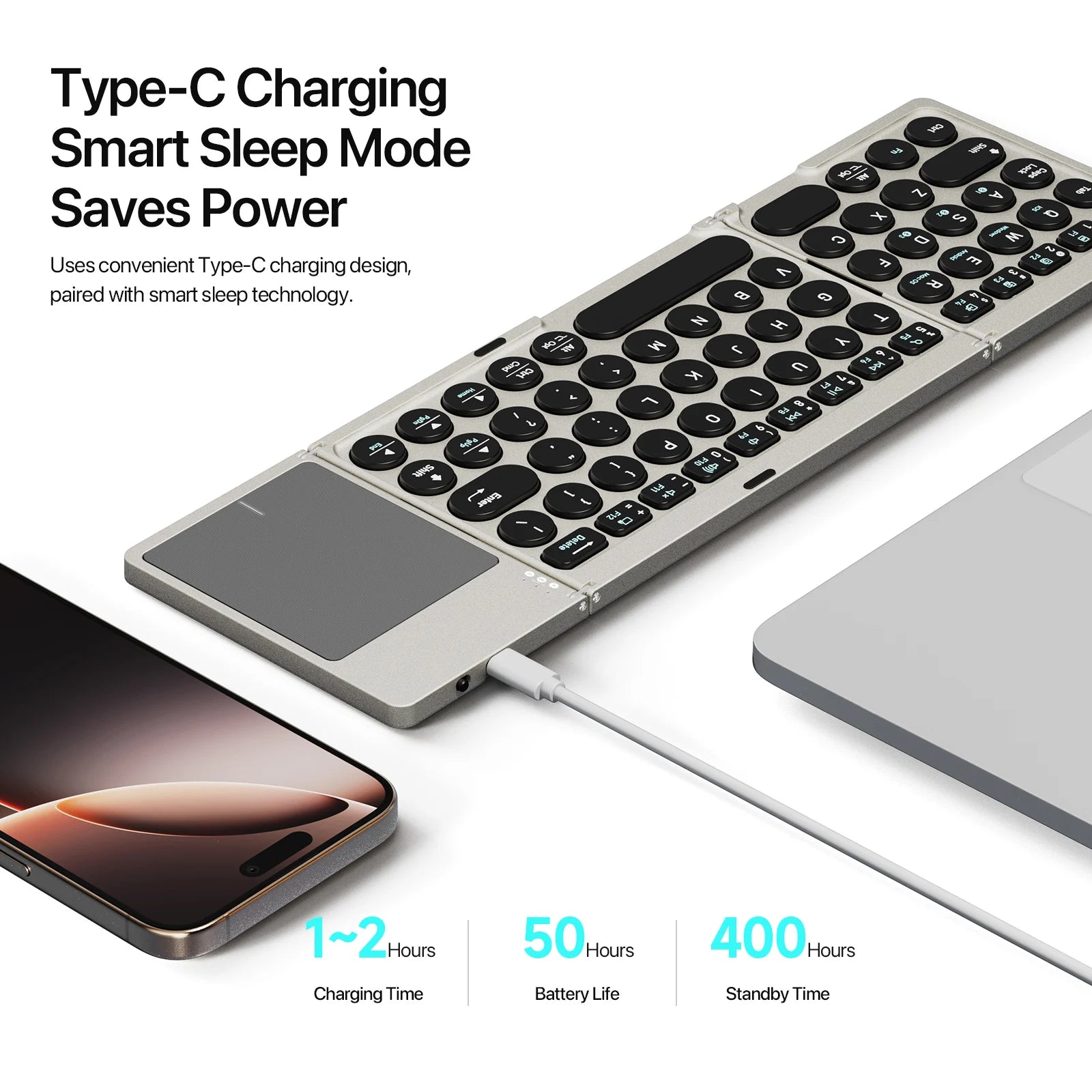 DUX DUCIS Foldable Bluetooth Mini Keyboard with Touchpad & Holder For Phones Tablets PC iOS Android Windows Mac Compatible