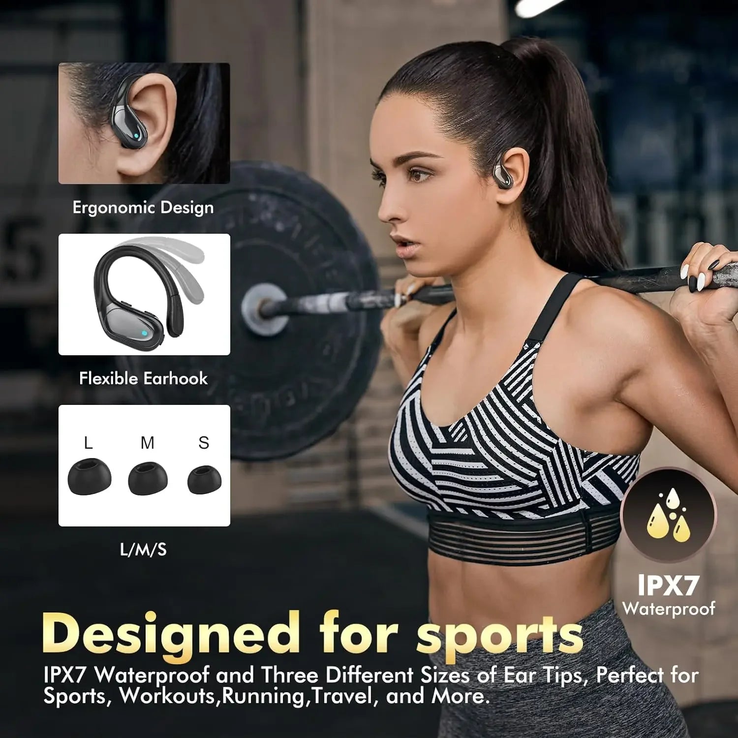 Wireless Earbuds Bluetooth 5.4 Headphones Stereo Ear Buds, ENC Noise Cancelling Mic,IPX7 Waterproof Earphones with Hook Earphone
