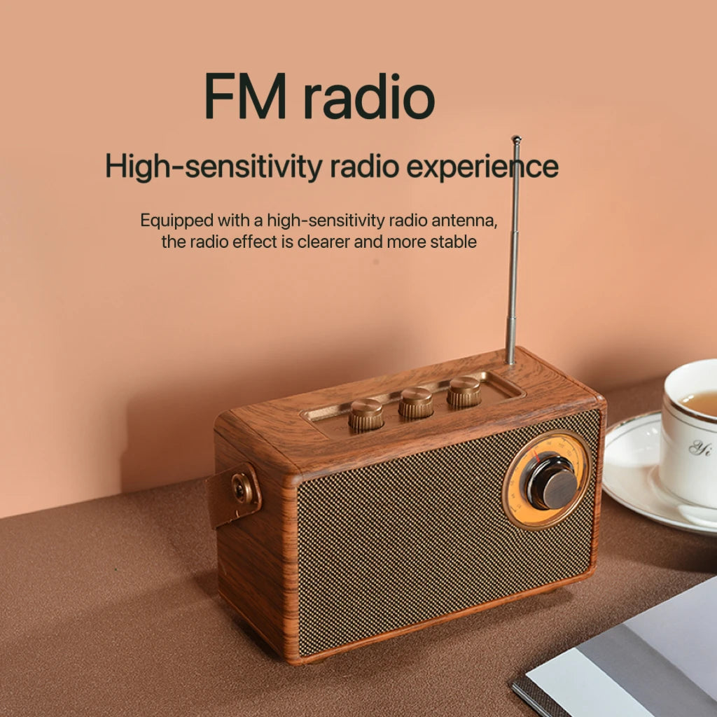 Retro Portable Wireless Bluetooth Speaker High-Quality Powerful Stereo Sound Box Vintage FM Rechargeable MP3 Player