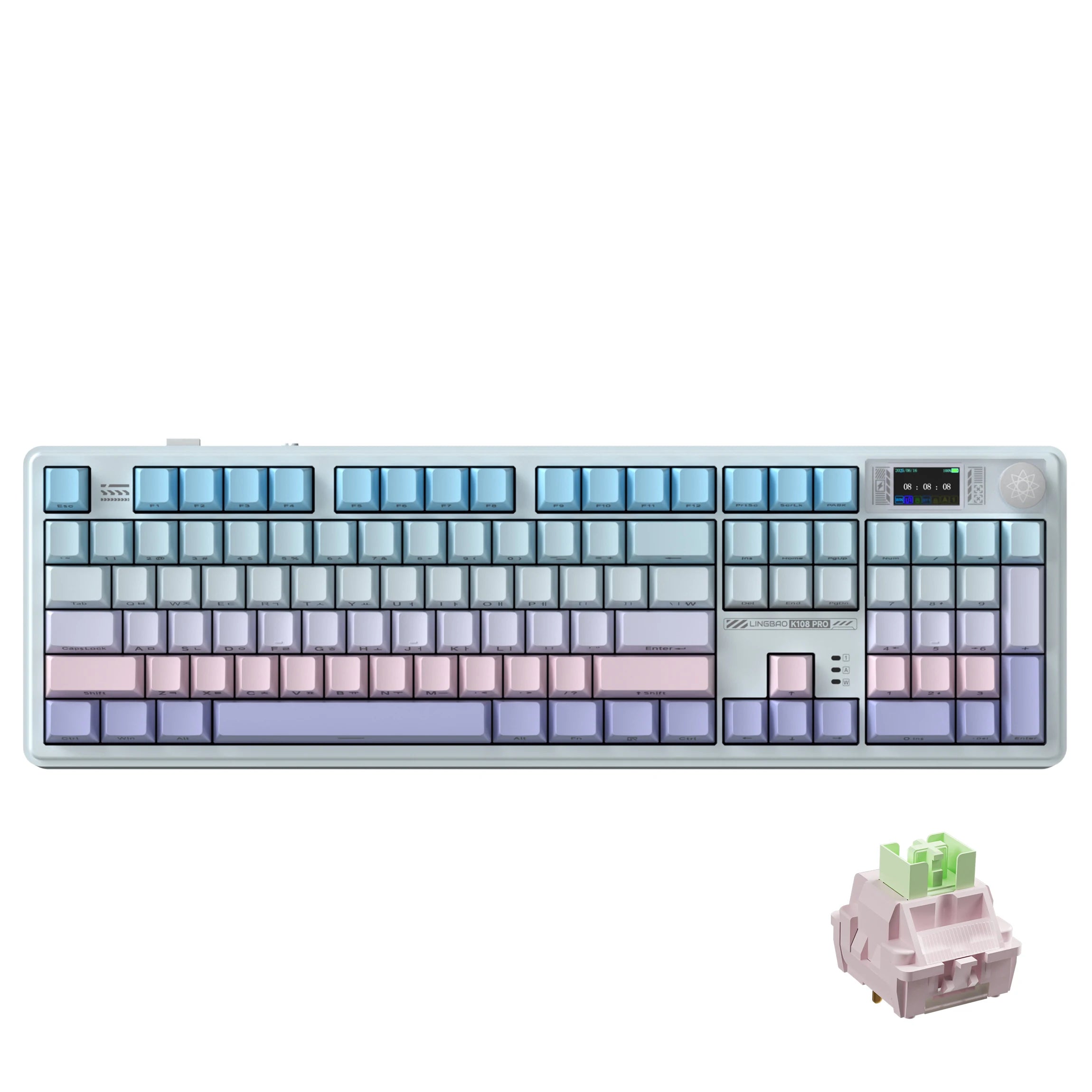 LINGBAO K108pro Mechanical Keyboard Tri-mode Korean Letters Macaron Color PBT Keycap 10000mAh Large Battery for Computers for PC