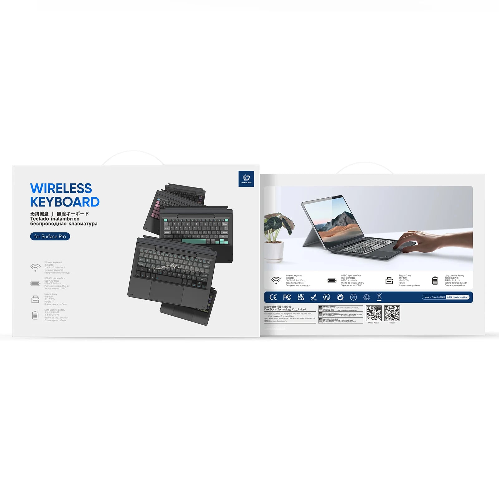 DUXDUCIS Bluetooth-Compatible Magnetic Ultra-Slim Keyboard For Microsoft Surface Pro 8/9/X/10/11 with Touchpad Backlight