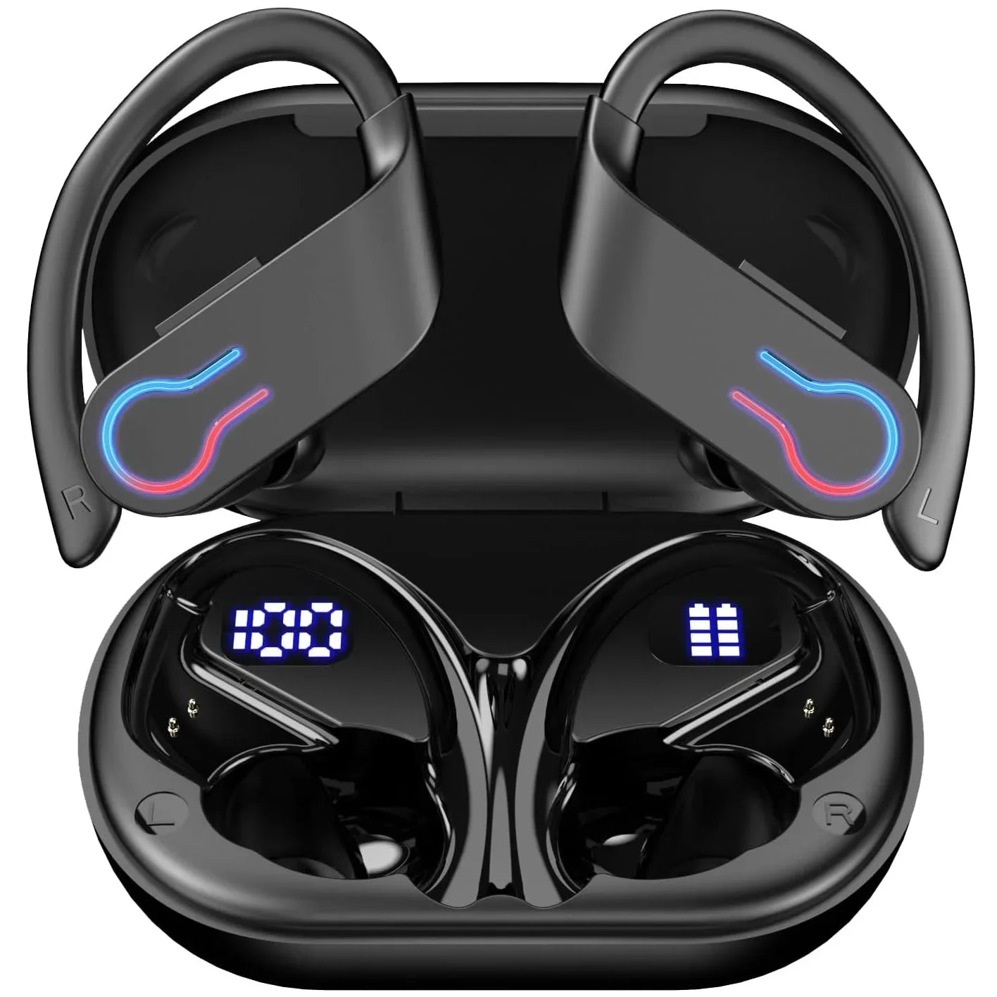 Wireless Earbuds,Sport Bluetooth 5.4 Headphones,ENC Noise Cancelling Mic,HiFi Stereo Over Ear Bud LED Display for iPhone Android