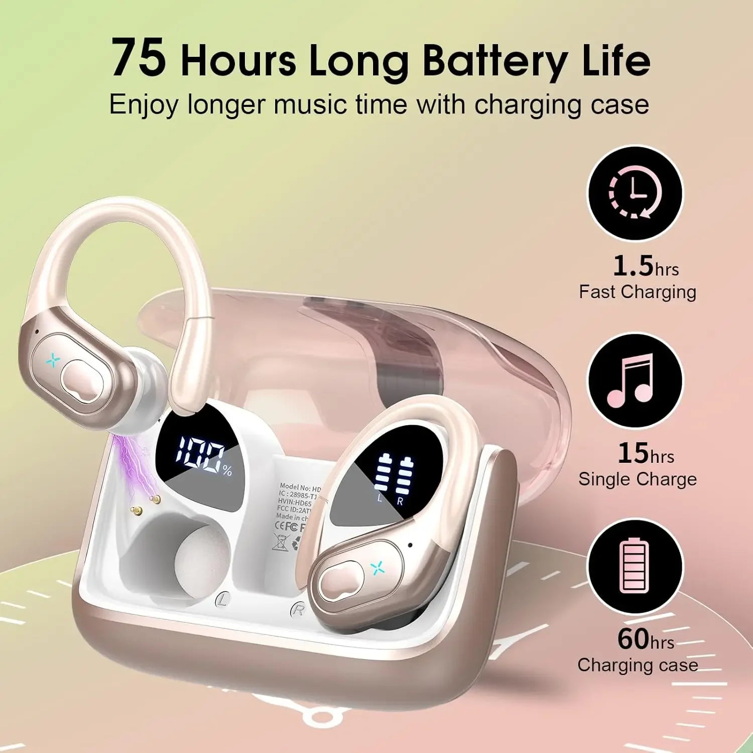 【2025 New】Bluetooth 5.4 Wireless Earbuds 75Hrs Playtime, IPX7 Waterproof Sport Earphones with ENC Mic, Noise Cancelling Headsets