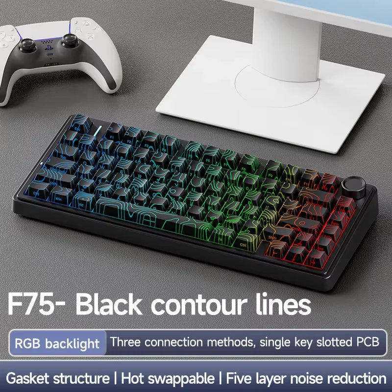 AULA F75 Pro Gasket Mounted Wireless Gaming Mechanical Keyboard RGB Customized 75% Layout Side-engraving PBT Keycaps