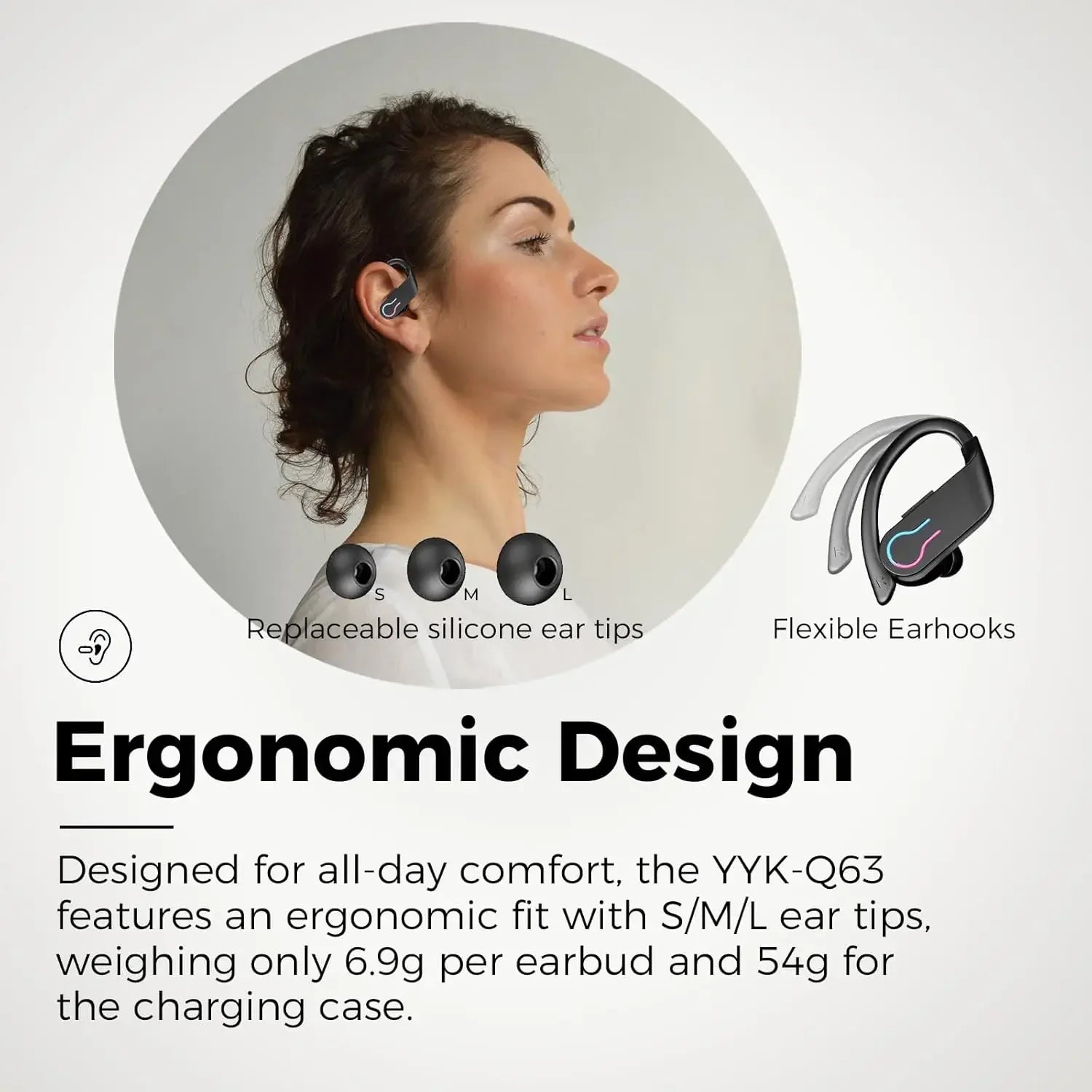 Wireless Earbuds,Sport Bluetooth 5.4 Headphones,ENC Noise Cancelling Mic,HiFi Stereo Over Ear Bud LED Display for iPhone Android