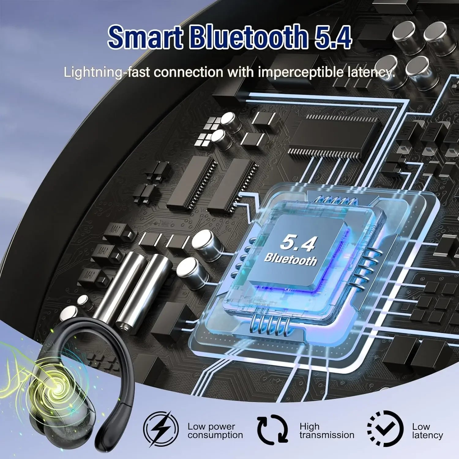 Wireless Noise Canceling Earbuds, Bluetooth 5.4 Earphones,Stereo Headphones, Sport Ear buds with Earhooks, for Sport,Running,Gym