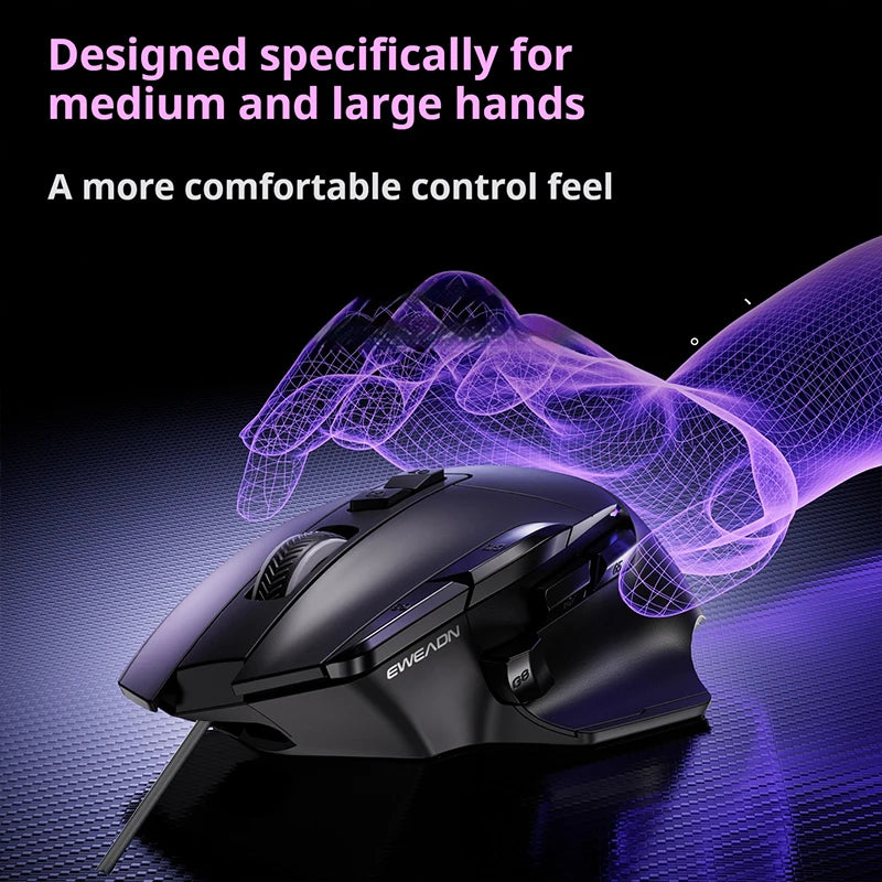 EWEADN Wired Gaming Mouse with High-Precision Sensor 10 Programmable Buttons RGB Backlight Lightweight Ergonomic Design Fast Res