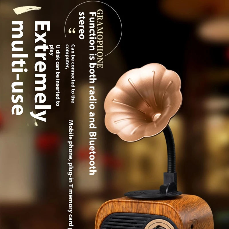 Retro Wood Bluetooth Speaker Portable Wireless Mini Outdoor Sound System with TF FM Radio Music MP3 Subwoofer