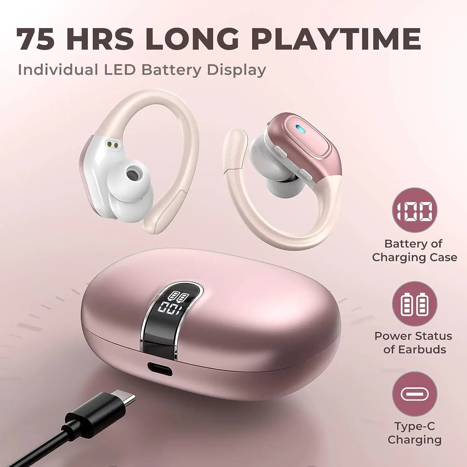 BX28 Earphones TWS Bluetooth 5.4 Wireless Sports Headphones LED Digital Display HiFi Stereo Noise Reduction Earbuds with ENC Mic
