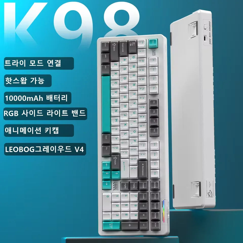 AULA×LINGBAO K98 Wireless Machanical Keyboard Custom Korean Letters PBT Keycaps Hot-swappable LEOBOG Switch 90% Layout