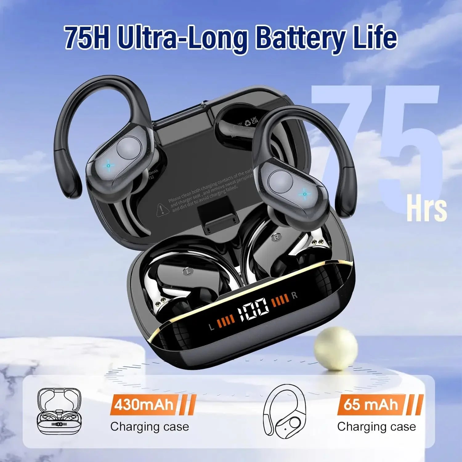 Wireless Noise Canceling Earbuds, Bluetooth 5.4 Earphones,Stereo Headphones, Sport Ear buds with Earhooks, for Sport,Running,Gym