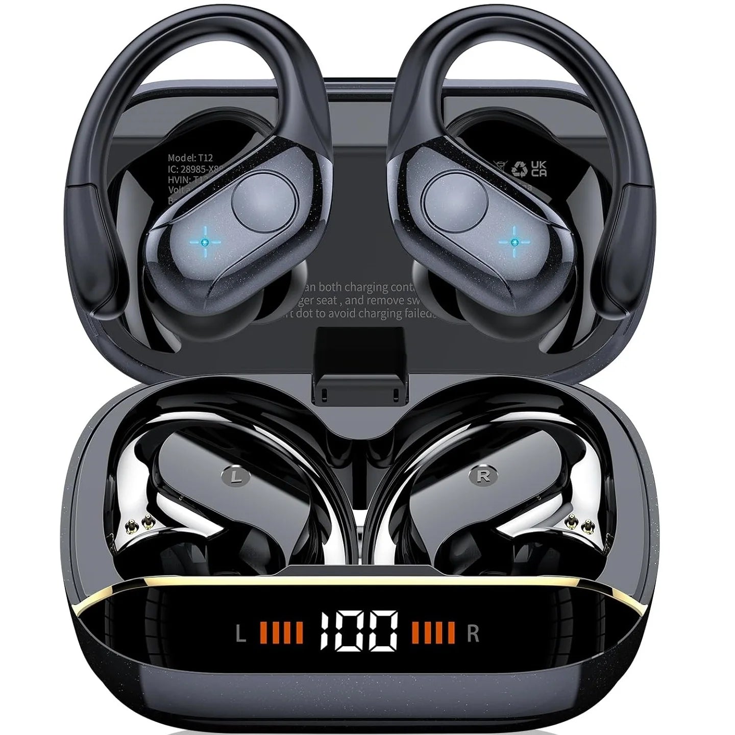 Wireless Noise Canceling Earbuds, Bluetooth 5.4 Earphones,Stereo Headphones, Sport Ear buds with Earhooks, for Sport,Running,Gym