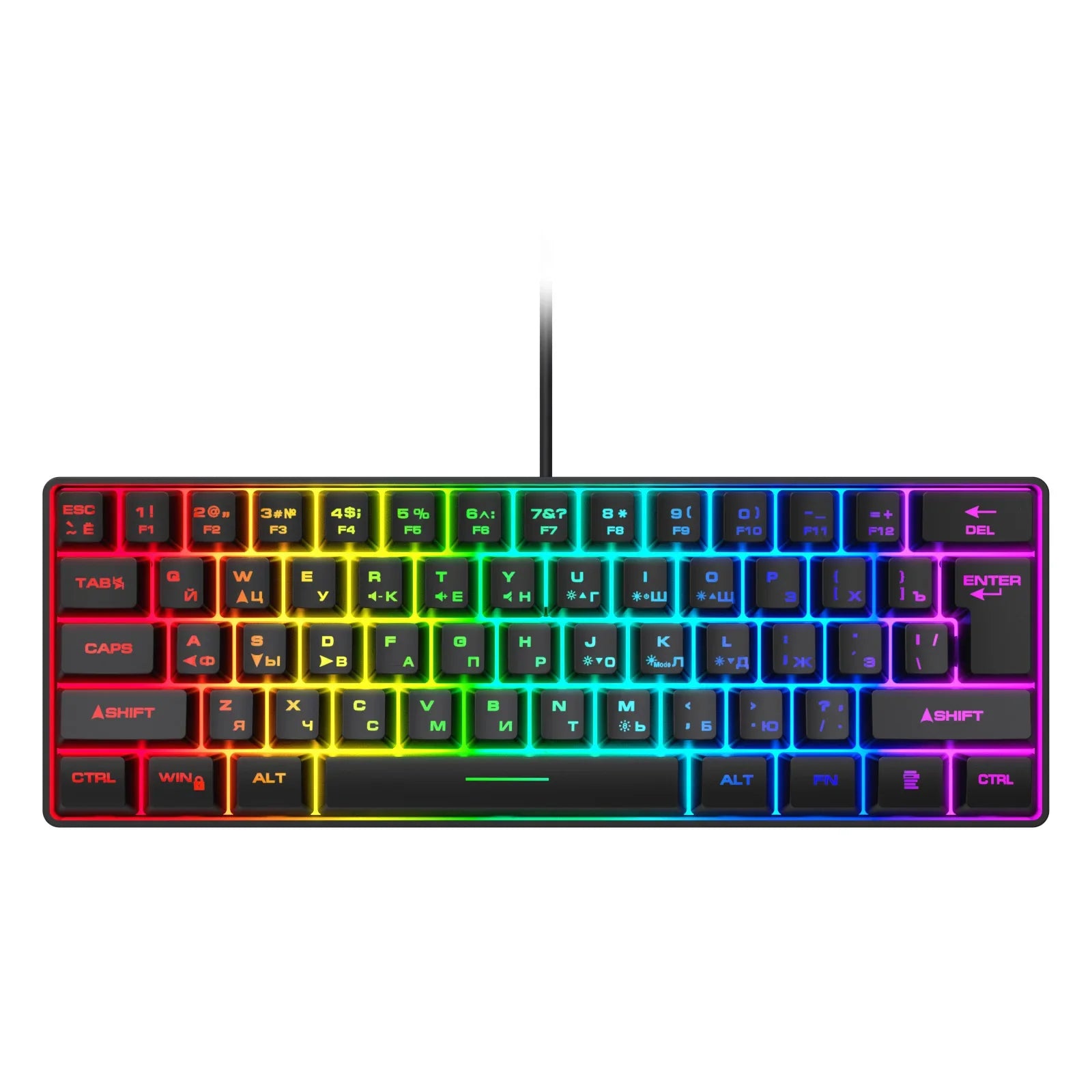 Gaming Keyboard,Russian/English RGB Backlit 61 Key Ultra-Compact Keyboard, Waterproof Mechanical Feeling Office aming Keyboards