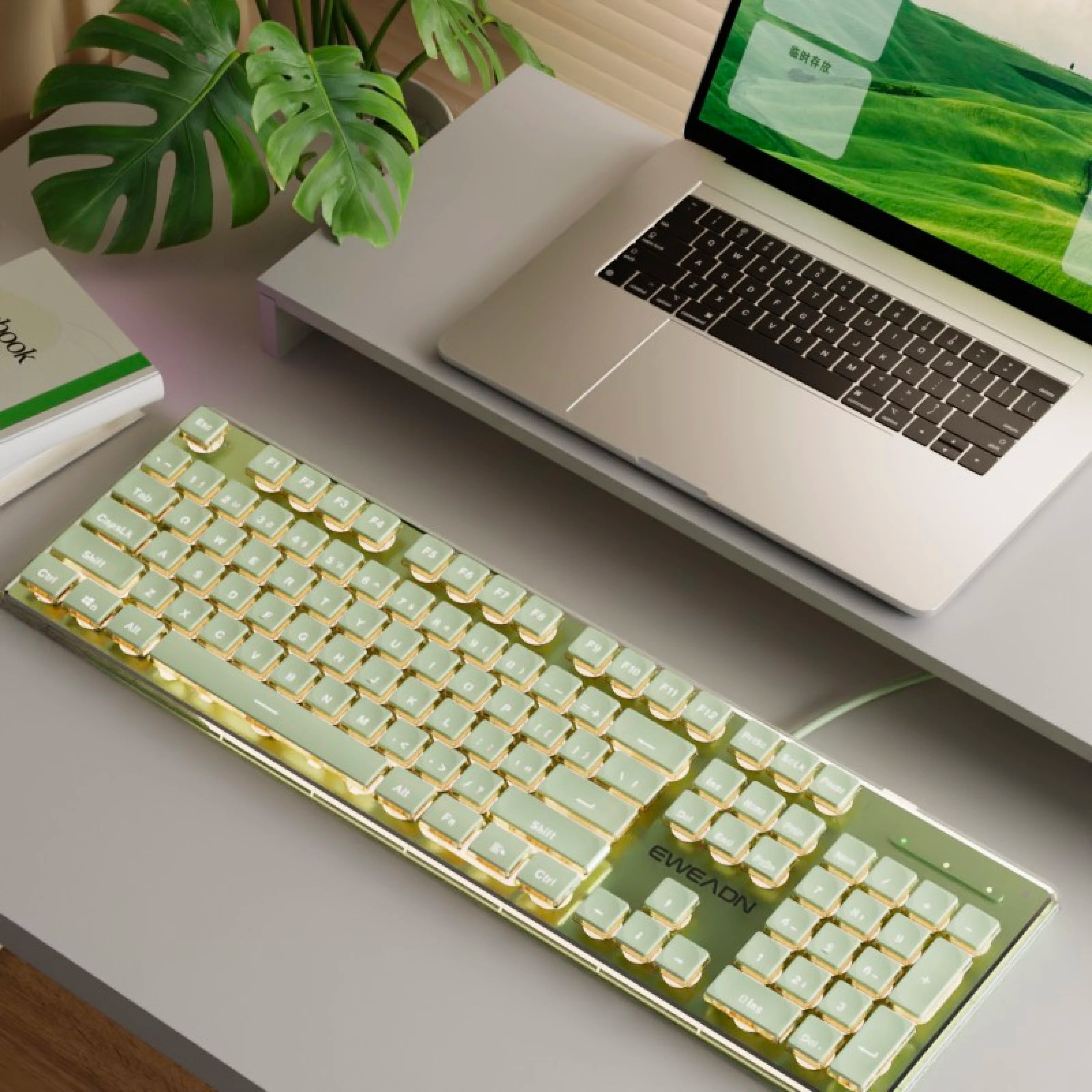 EWEADN V3 Gaming wired Keyboard backlit, green Office keyboard silent full size slim,Compatible with Windows/Laptop/ PC, Desktop