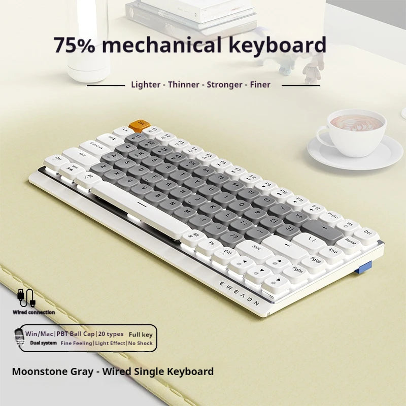 EWEADN MK84 Low-Profile Mechanical Gaming Keyboard, Wireless Bluetooth Tri-mode, Portable, Stylish Design for Gaming & Office